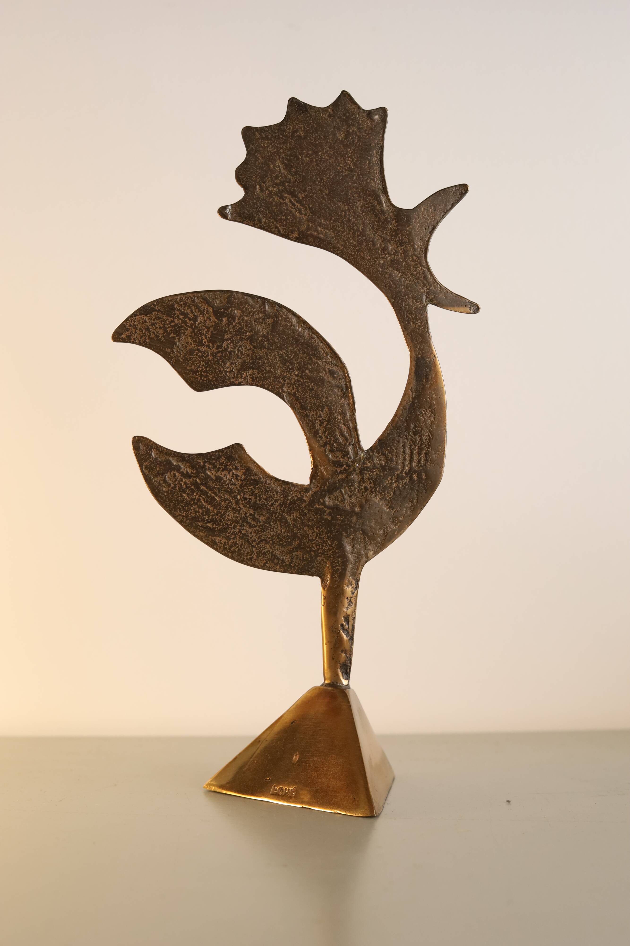 Yves LOHE Stylized metal rooster sculpture