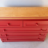 Red solid pine chest of drawers