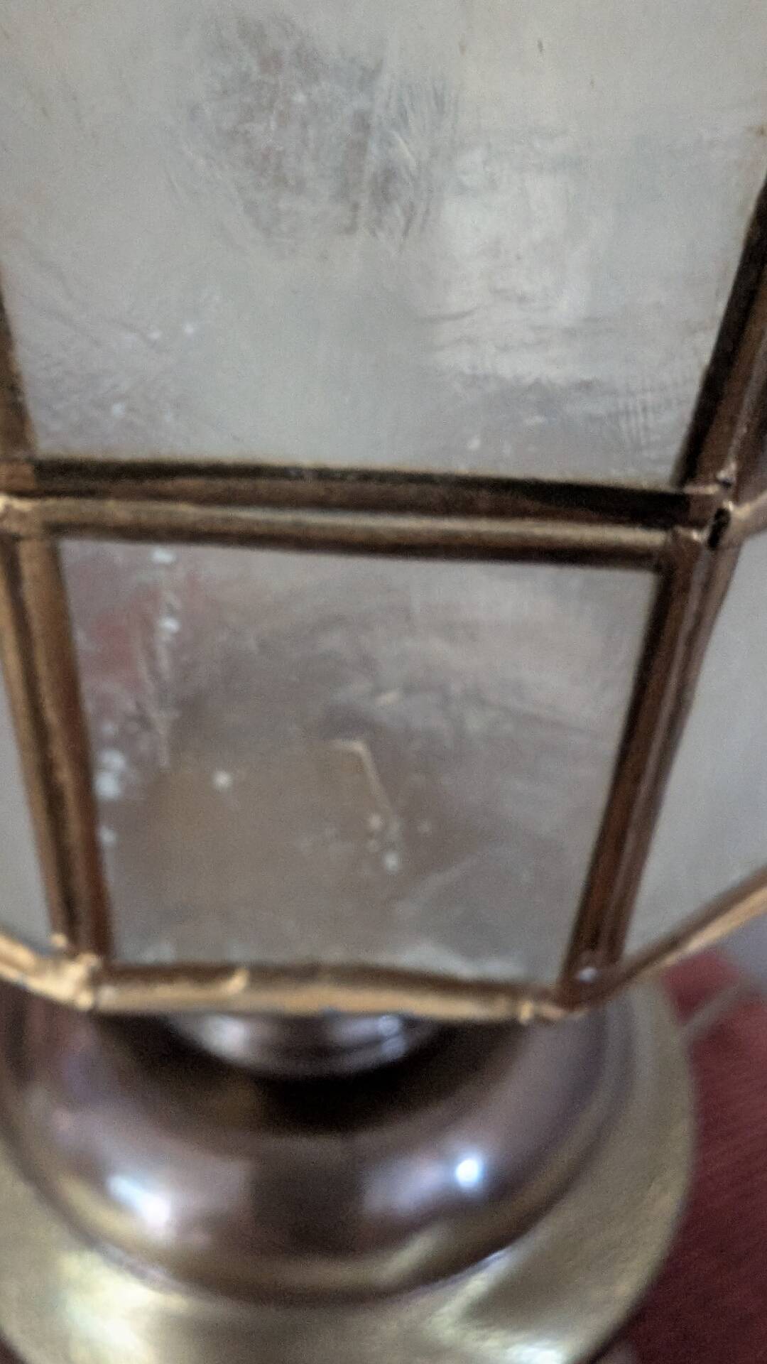 Brass and mother-of-pearl lamp. Lighthouse.