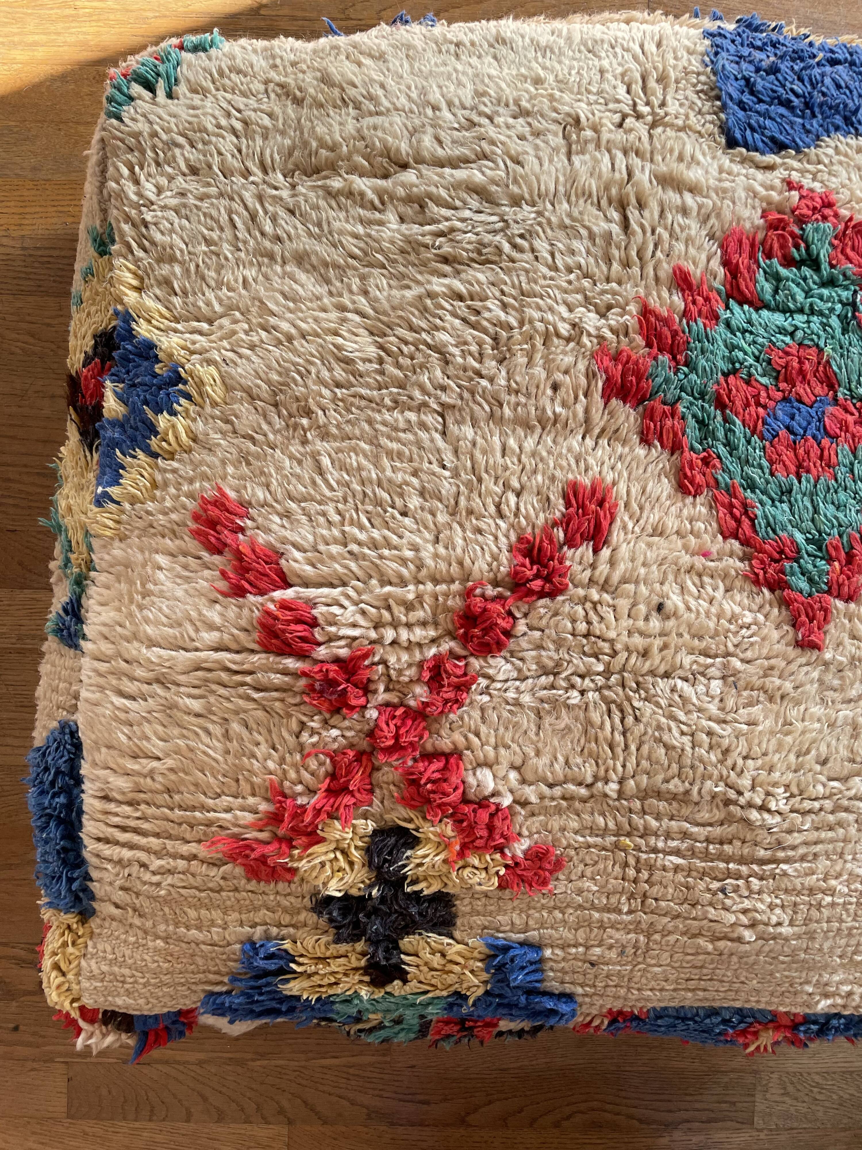 Large Bohemian Moroccan Berber Ottoman Colorful Beige Multicolored