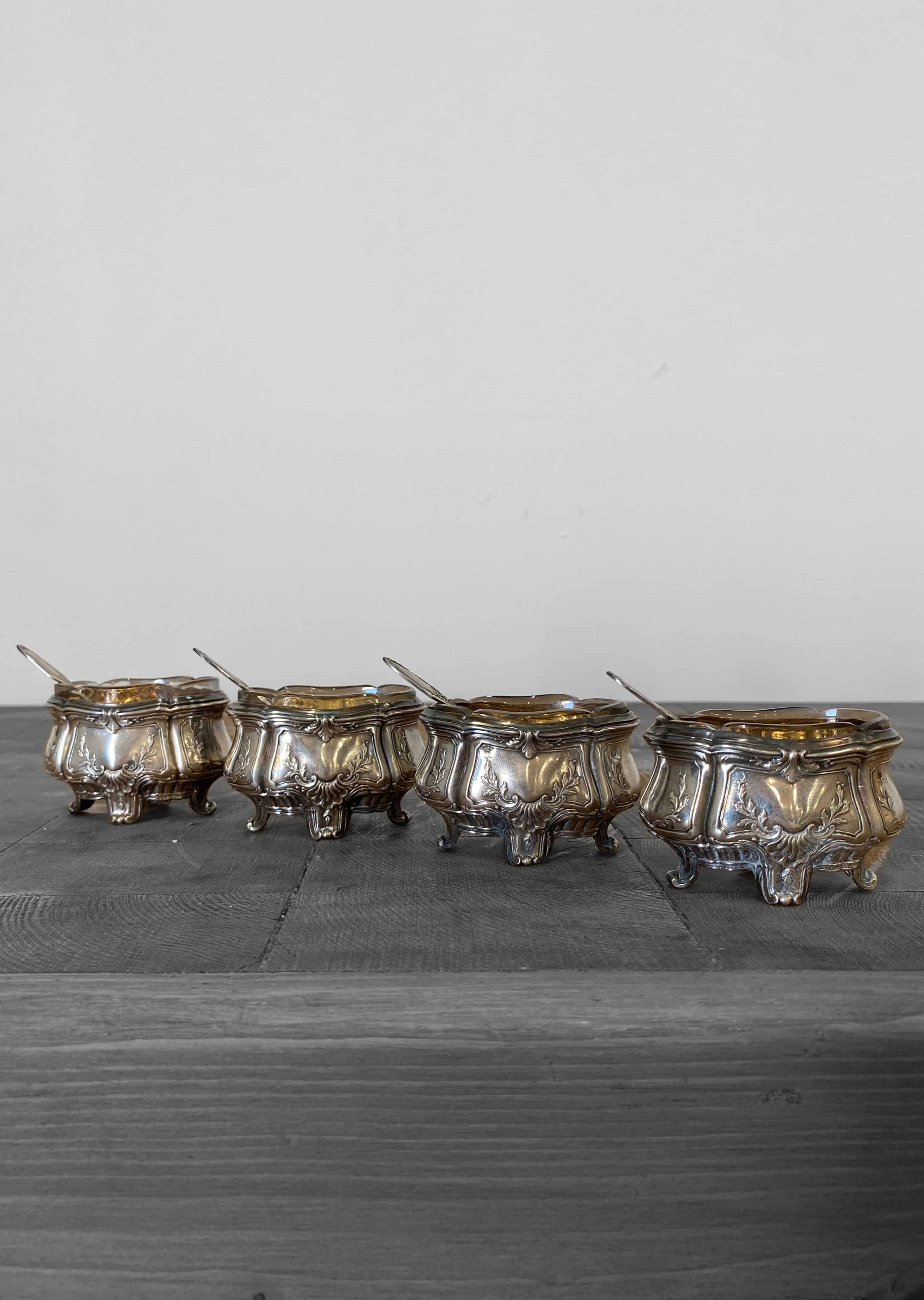Set of 4 antique silver salt cellars