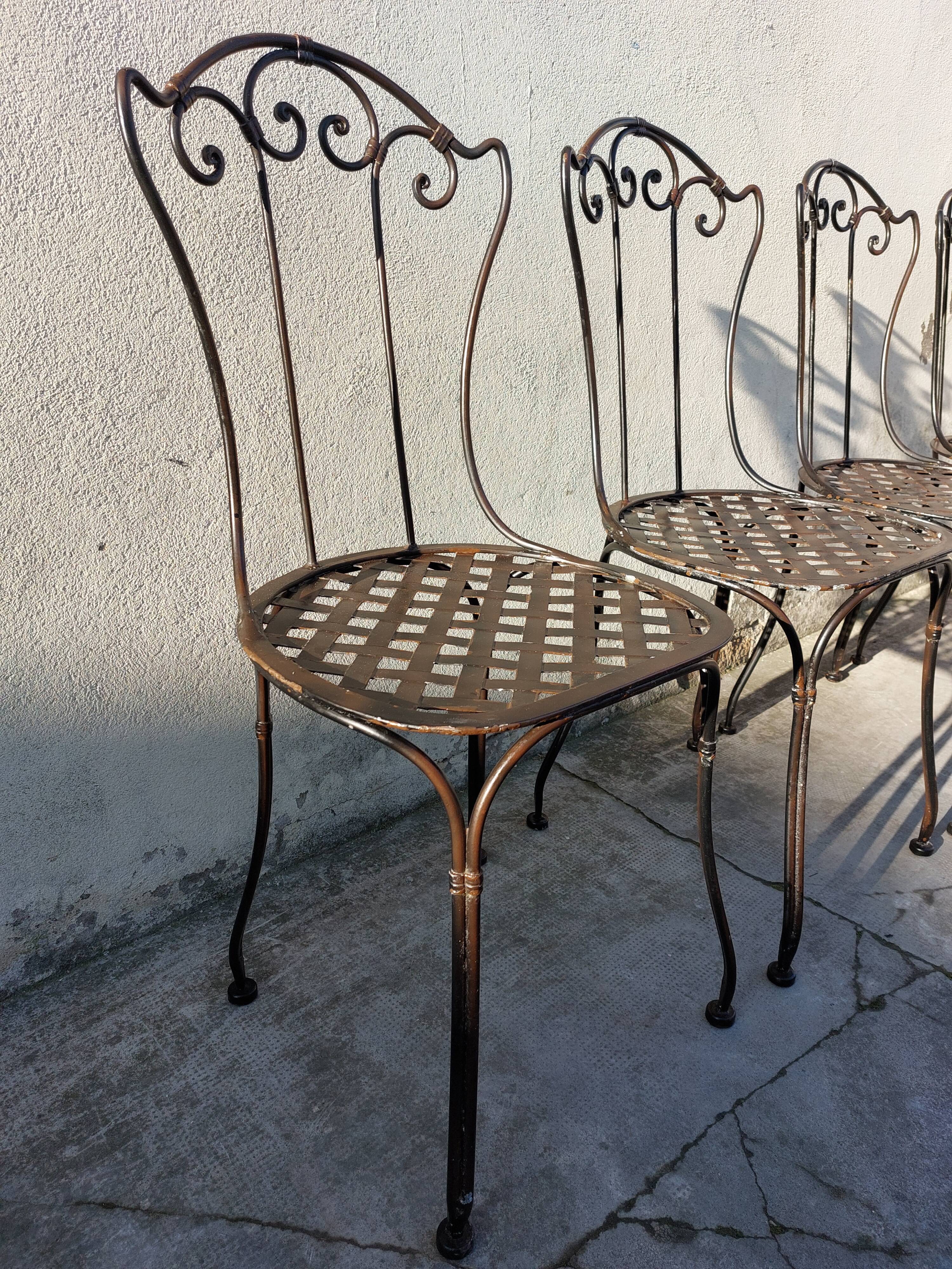 Série de 4 chaises de jardin en fer forgé