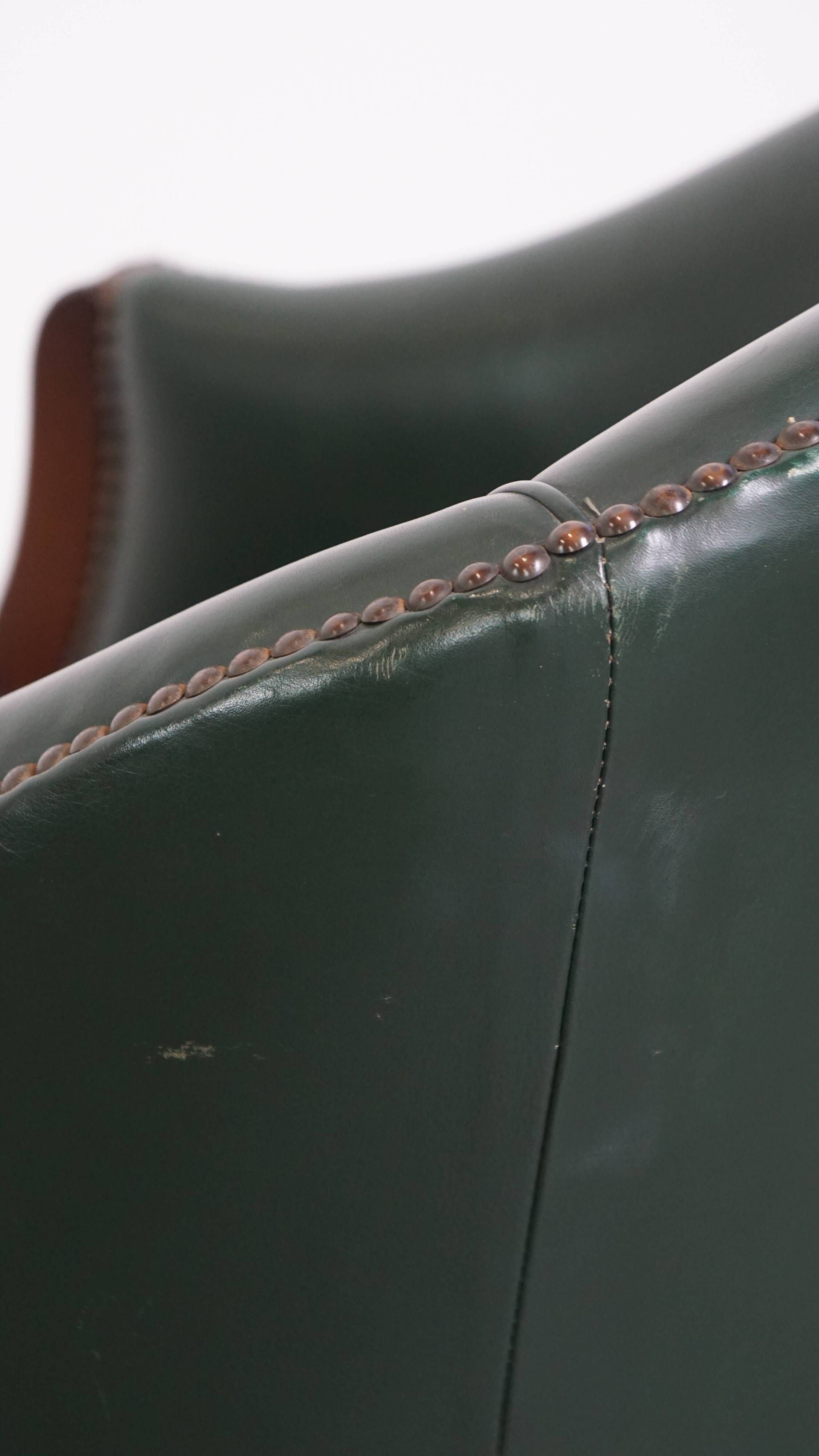 Green Cowhide Leather and Wooden Side/Dining/Desk Chair in English Style