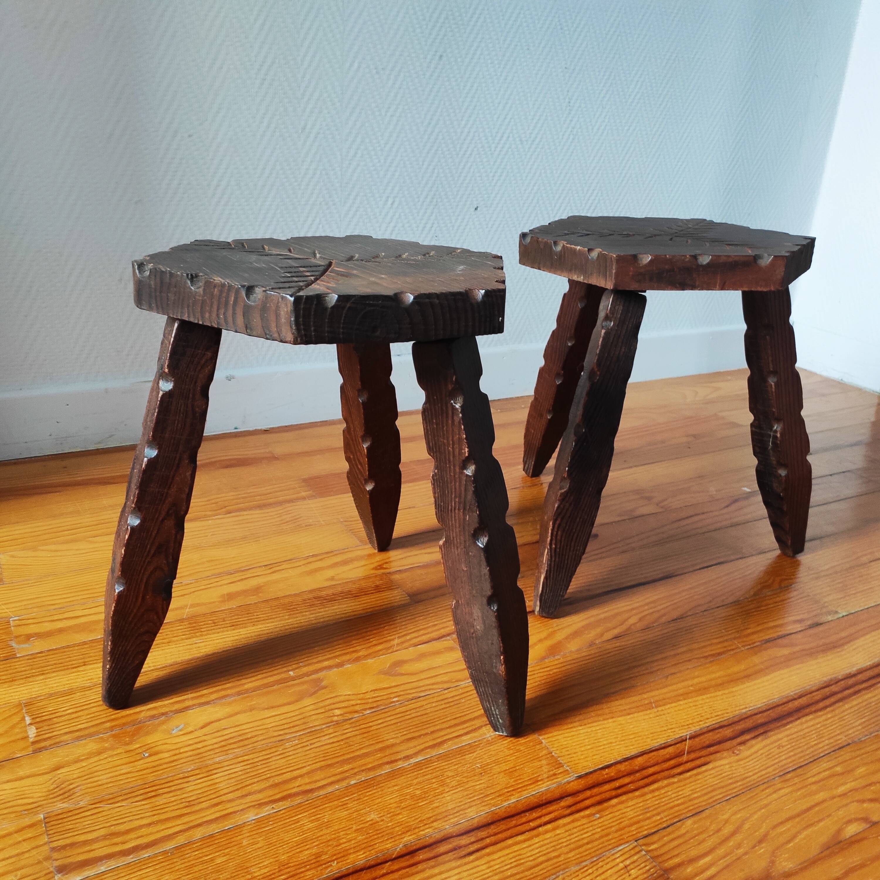 Pair of brutalist tripod stools 1955/60