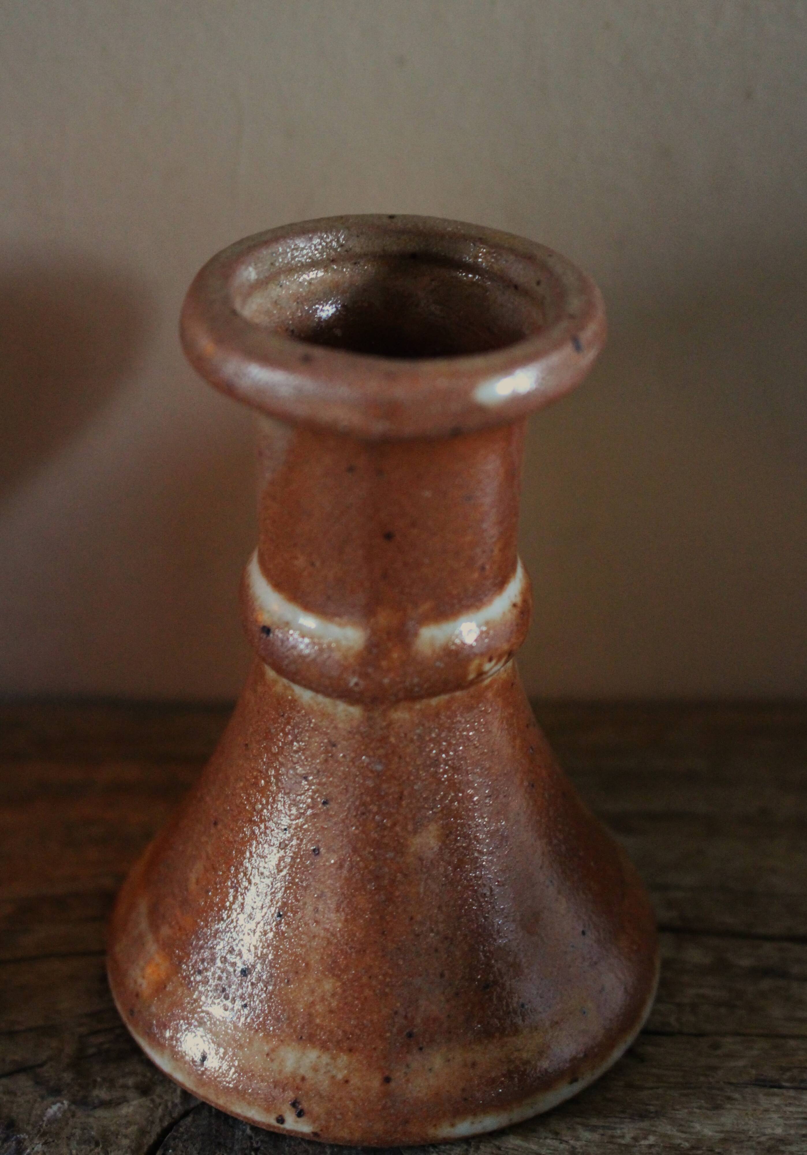 Petit bougeoir en grès vintage marbré anse