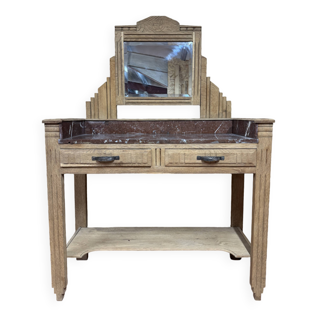 Coiffeuse art déco avec marbre et miroir d'origine | Selency
