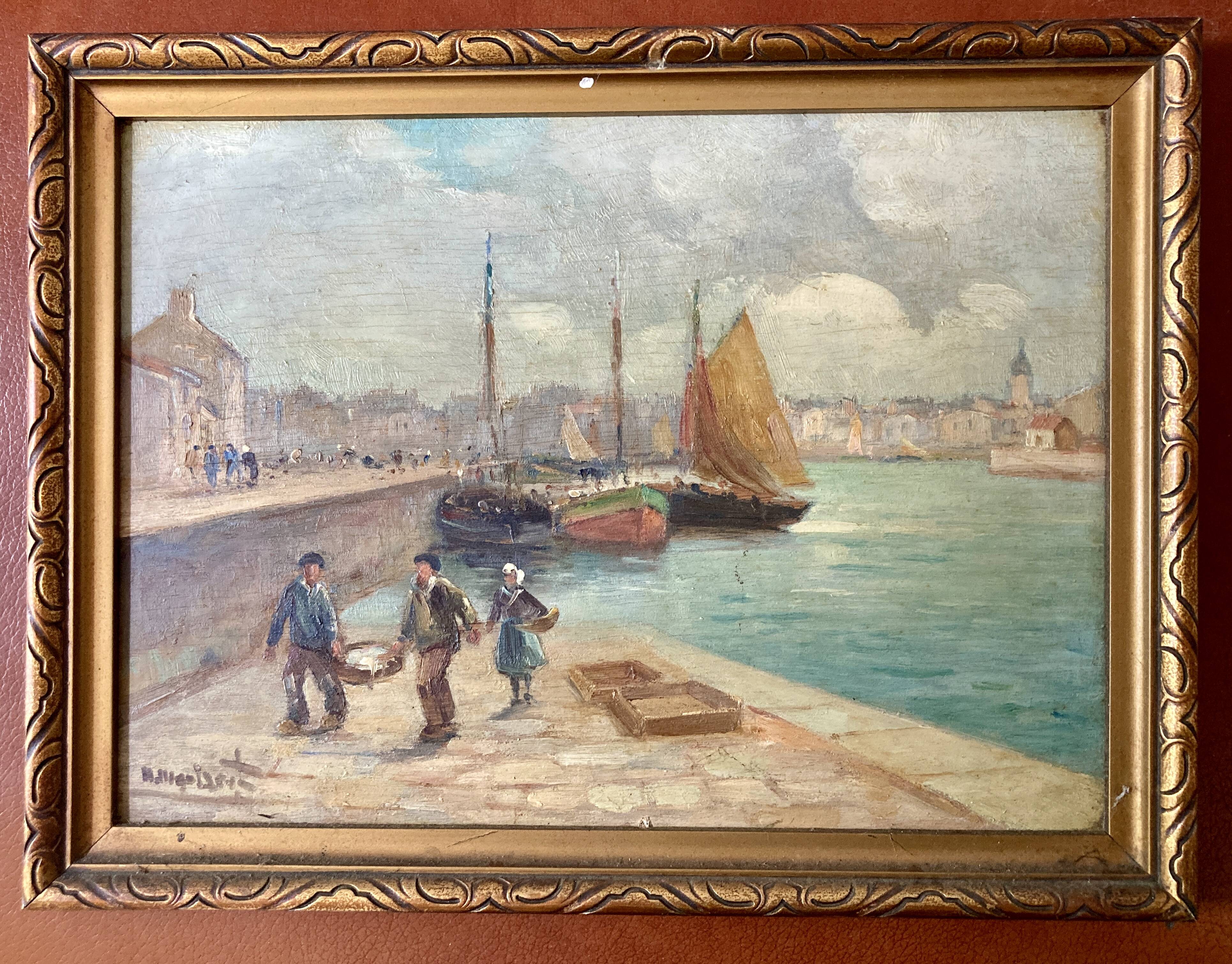 Tableau ancien - Retour de pêche - Port de La Rochelle