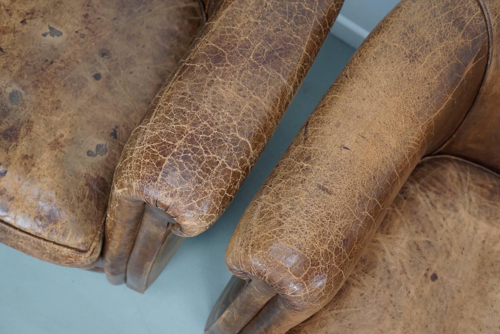 Vintage Dutch cognac coloured leather club chair, set of 2