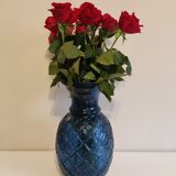 Vase ananas en verre bleu