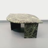 Vintage square coffee table with 2 green marble and smoked glass tops