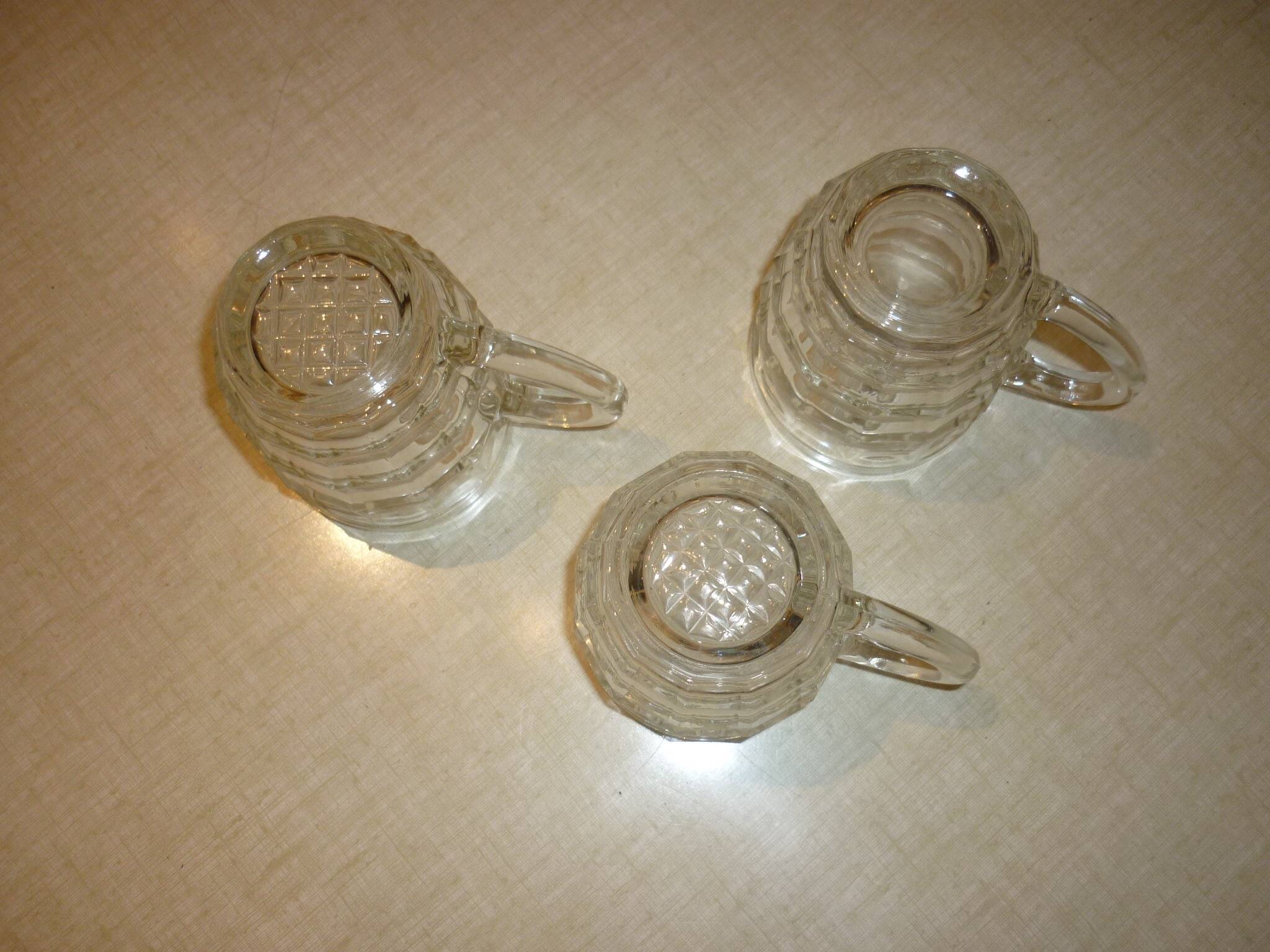 Set of 3 small glass beer mugs/glasses