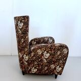 High-Quality Brown Floral Fabric Armchair attr. to Paolo Buffa, Italy