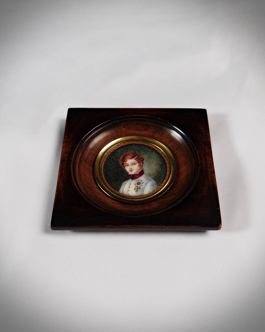 Portrait miniature Tondo Napoléon II officier gouache peint à la main XIXè