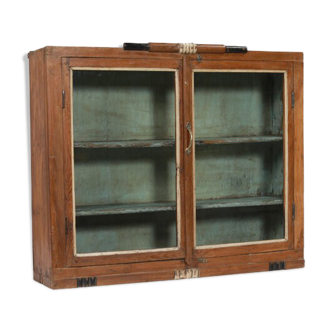Vitrine murale vieux teck patine marron art deco piece d'origine inde