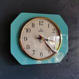Vintage formica clock rectangular silent wall pendulum "Romatic turquoise blue"