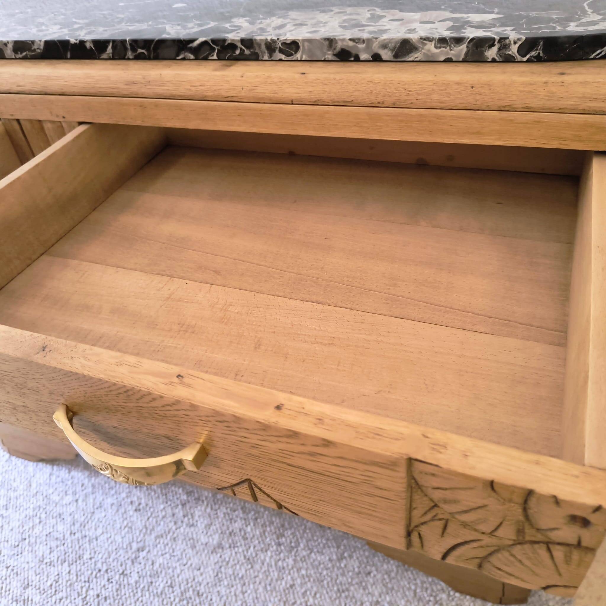 Art Deco Sideboard - Solid Oak - Black Marble