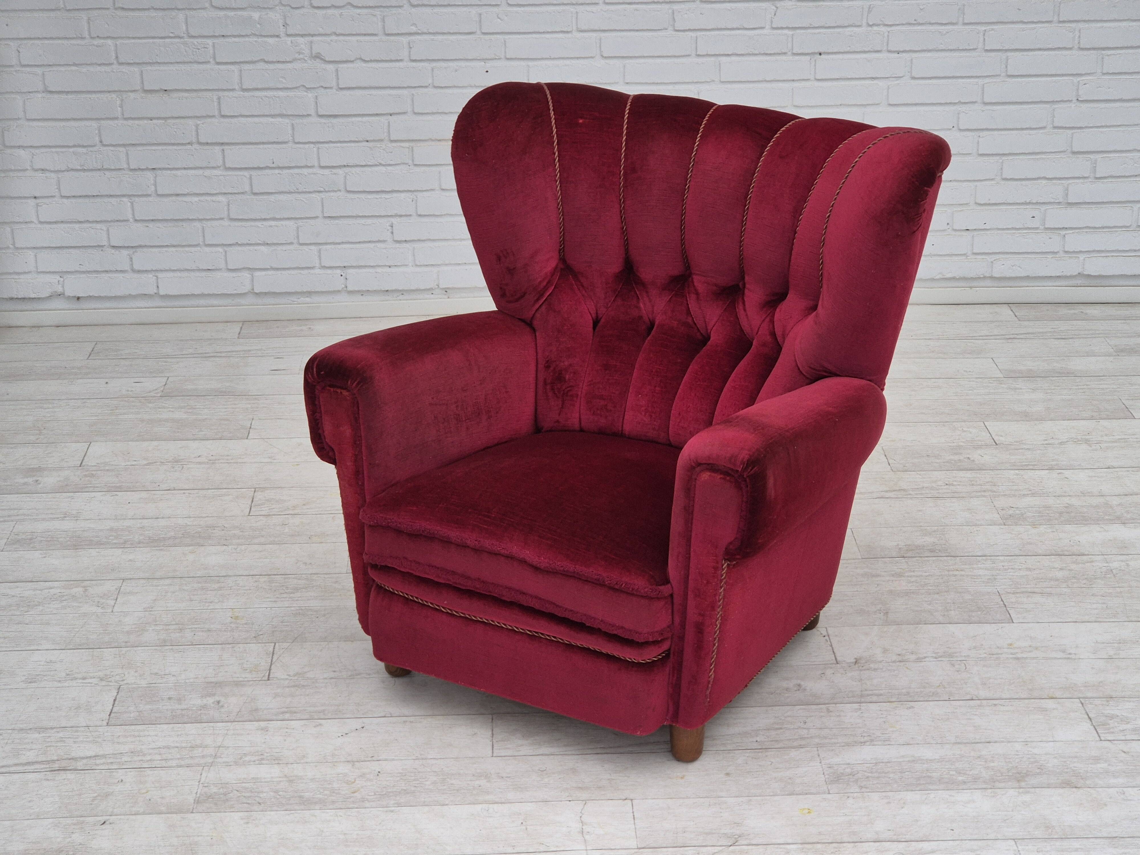 1960s, Danish relax armchair, original condition, red furniture velour.