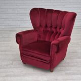 1960s, Danish relax armchair, original condition, red furniture velour.