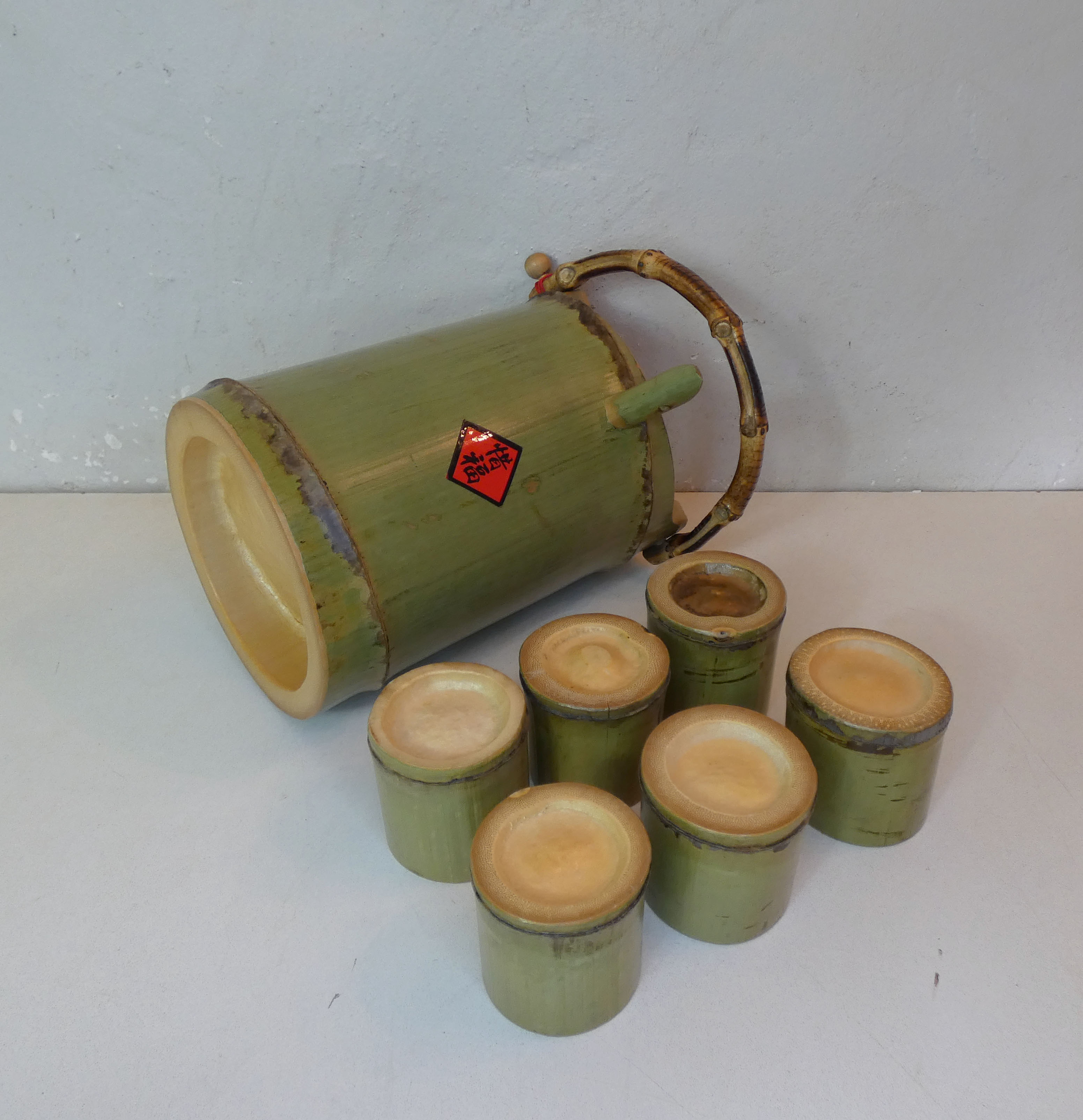 bamboo teapot service and folk art cups