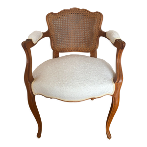 Fauteuil ancien cannage et laine