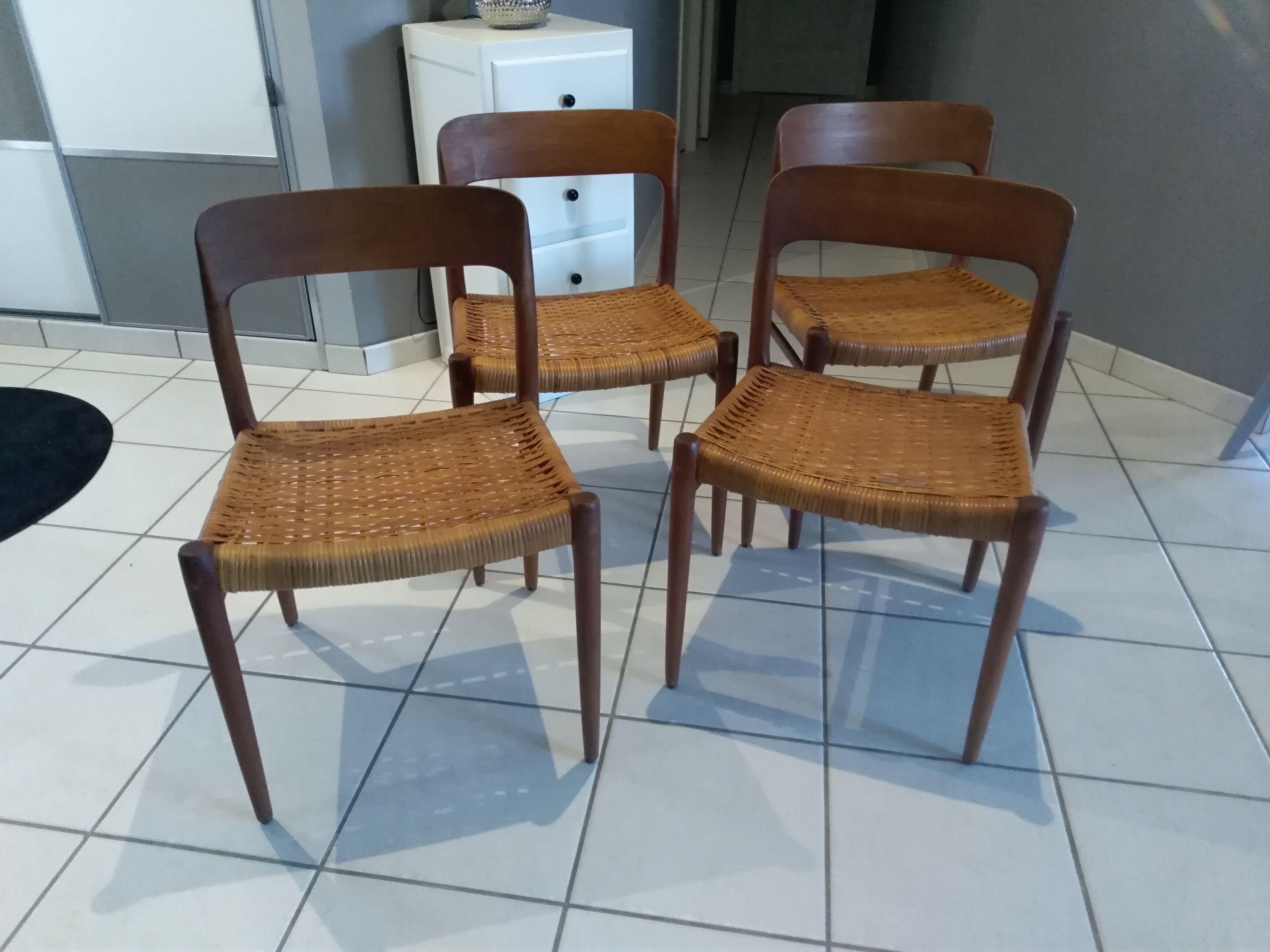 Designer Niels Otto Moller 1960's Suite of 4 Scandinavian Chairs