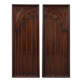 Large Carved Portuguese Oak Wall Panels, 1850s, Set of 2
