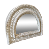 Vintage rattan mirror half moon white