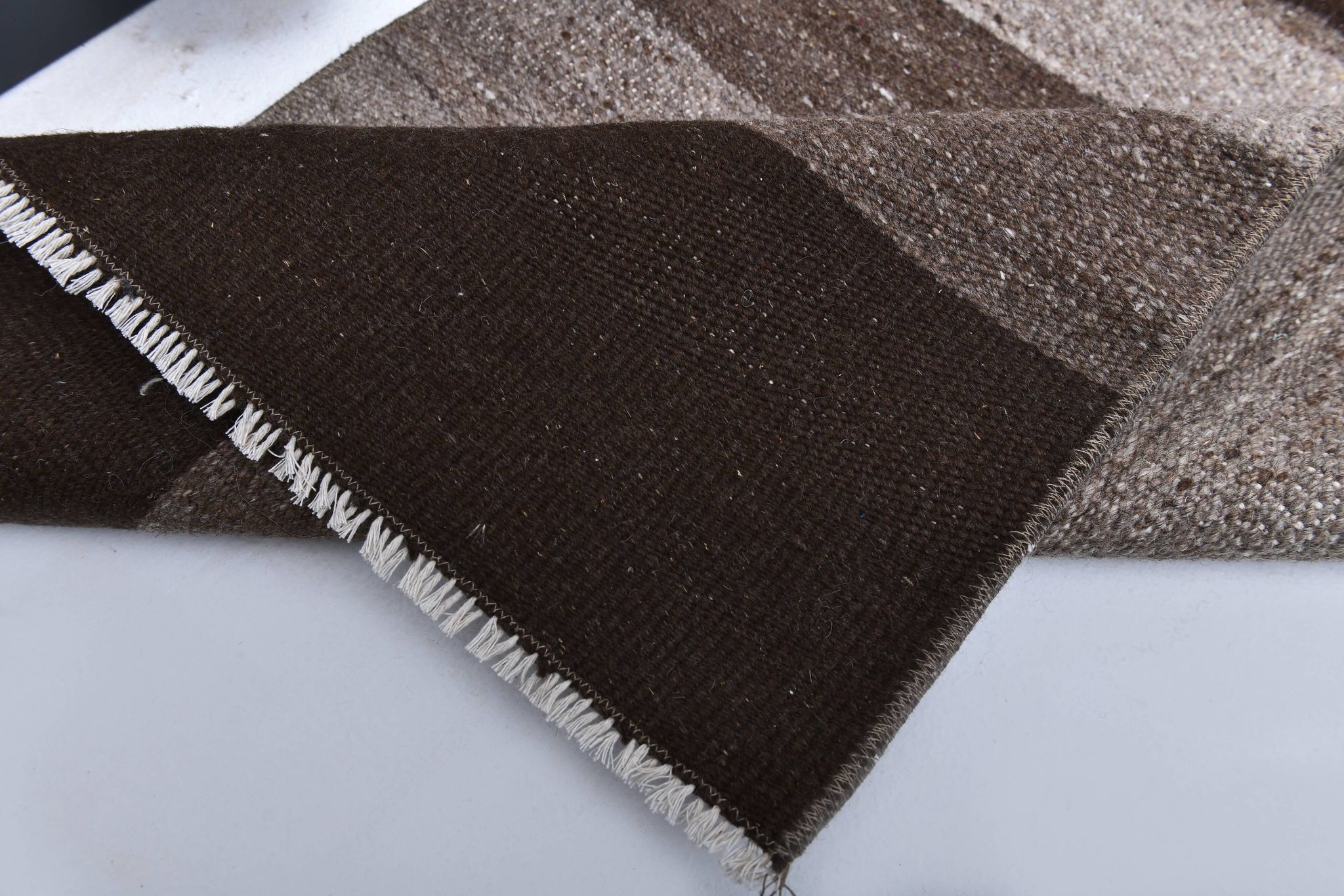 418x65 cm dark brown beige turkish runner wool kilim rug, corridor kilim