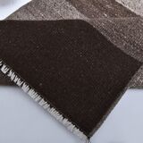418x65 cm dark brown beige turkish runner wool kilim rug, corridor kilim