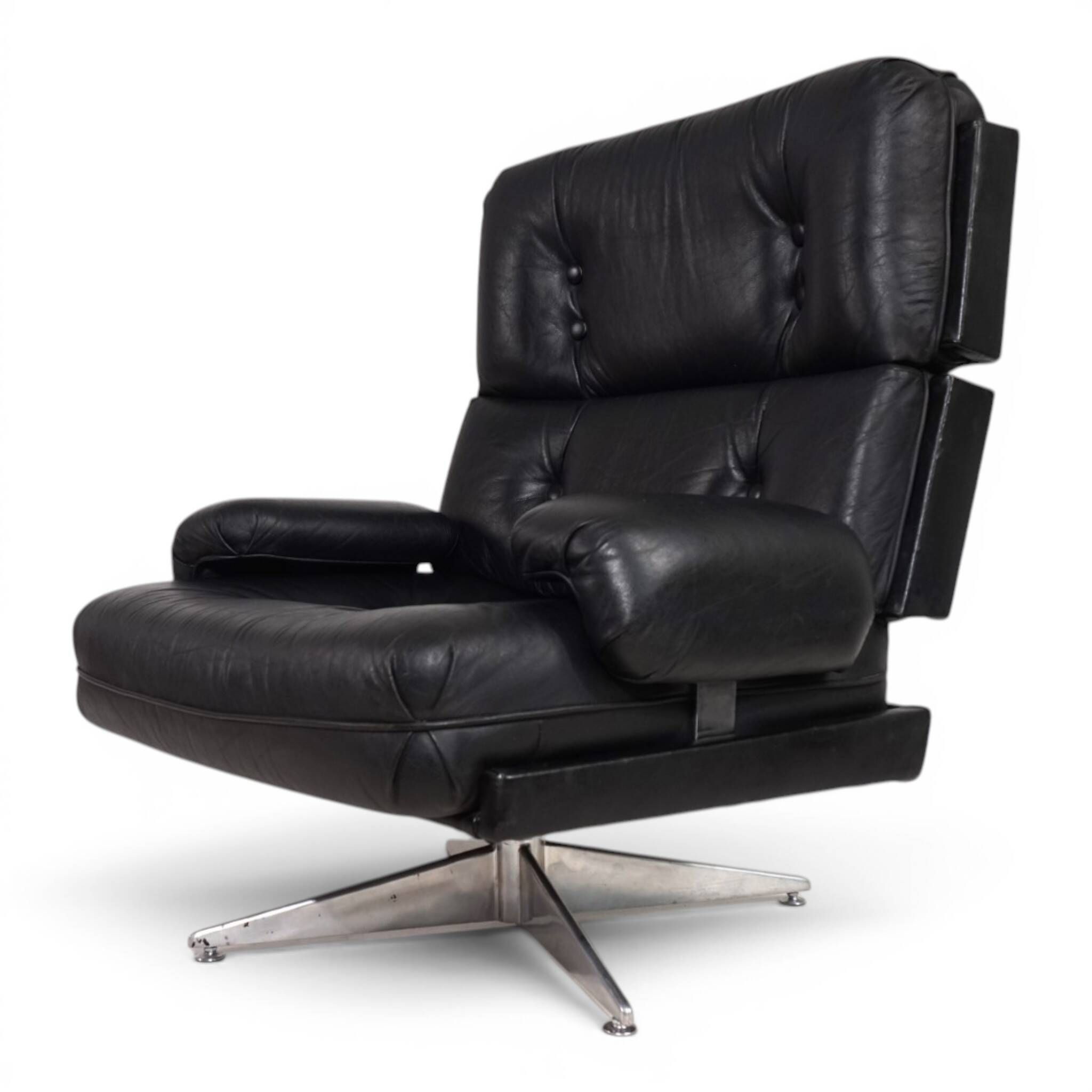 Howard Keith Kohinoor Leather Armchair with Ottoman for HK Furniture, 1970