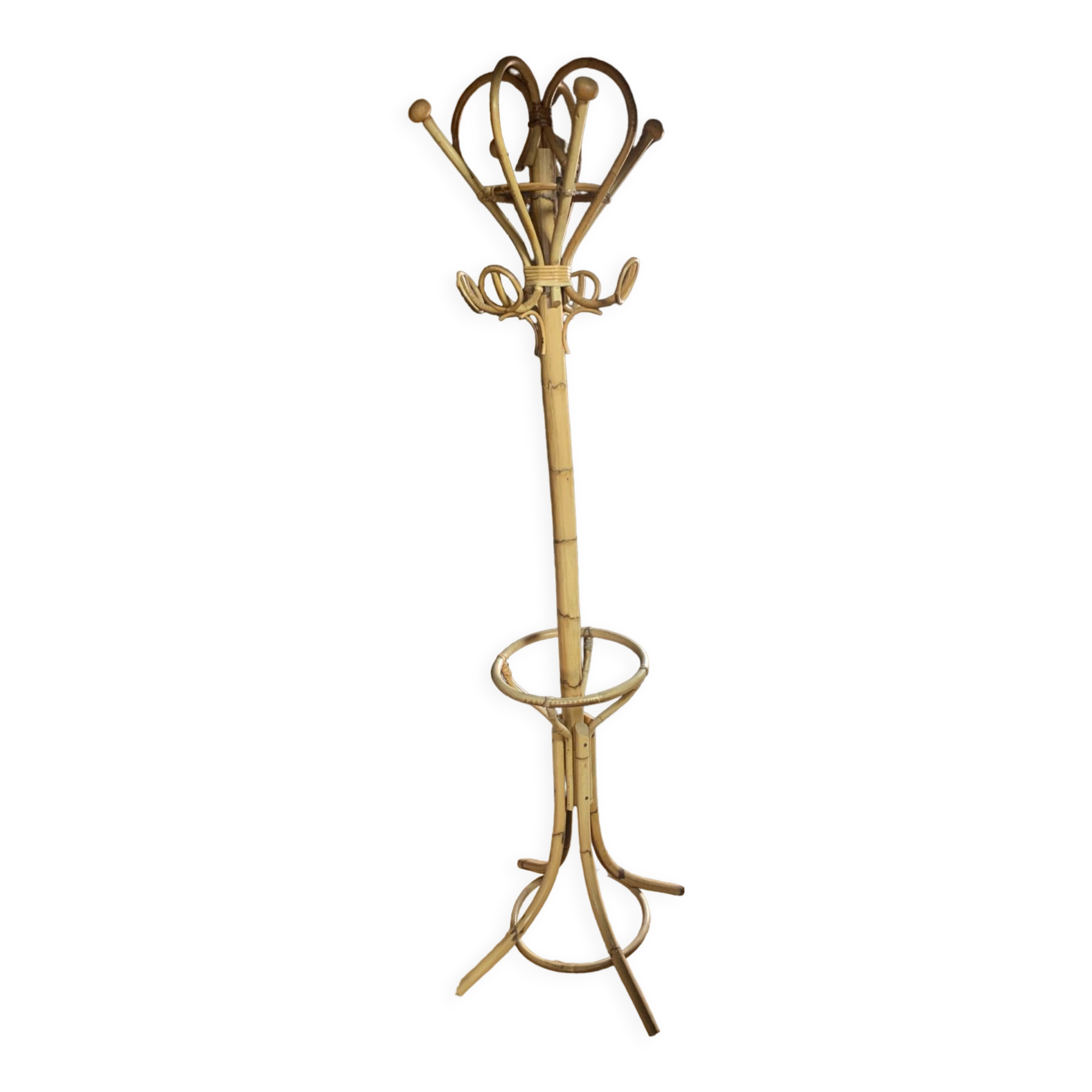 Vintage rattan coat rack
