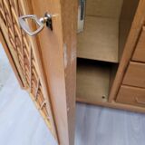 Wooden and rattan chest of drawers, 1960s