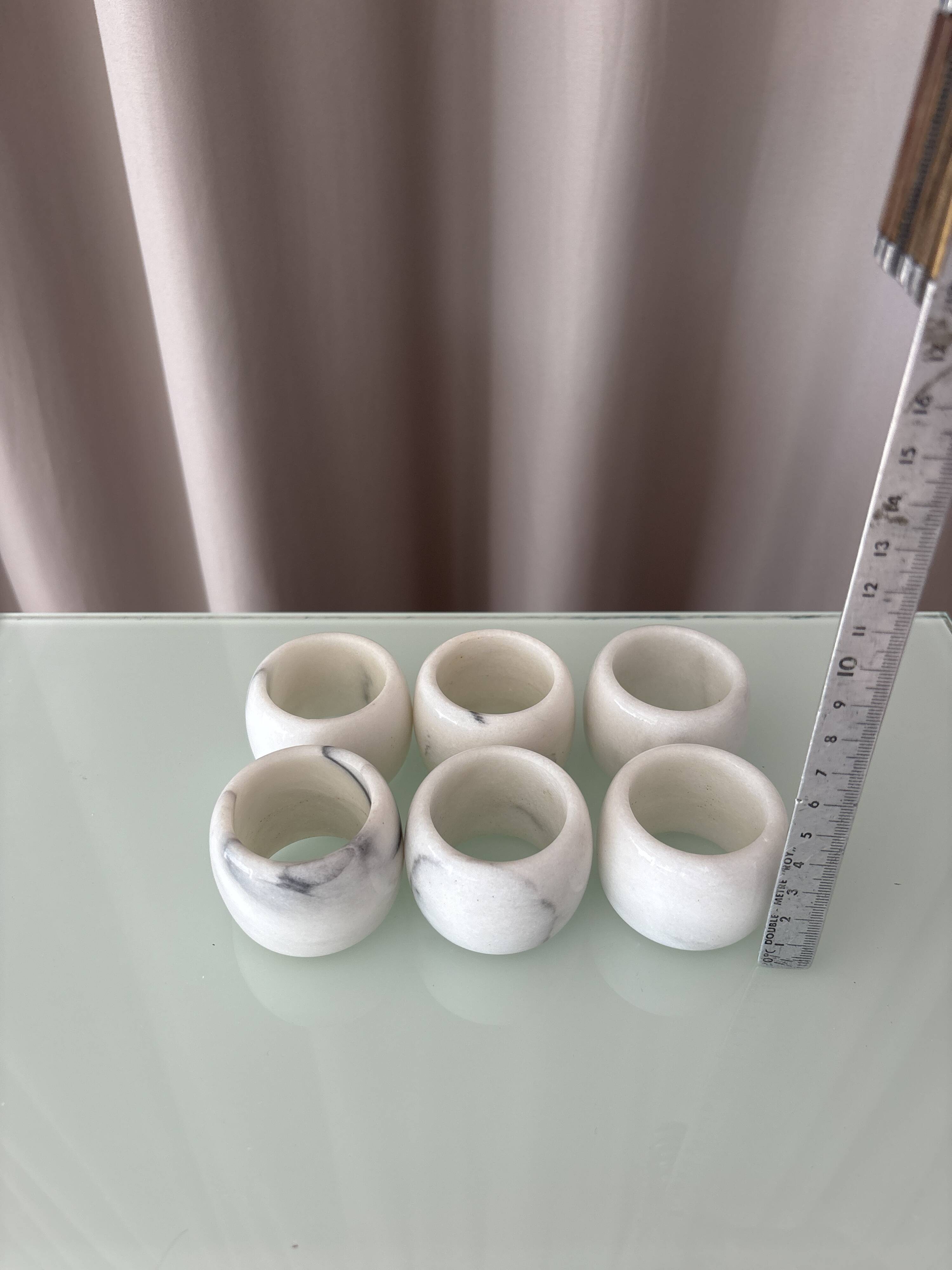 Vintage White Marble Napkin Rings – Set of 6 – Original Box