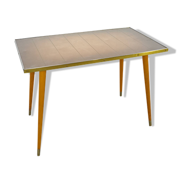 Koffie tafel hout met glazen blad vintage salontafel