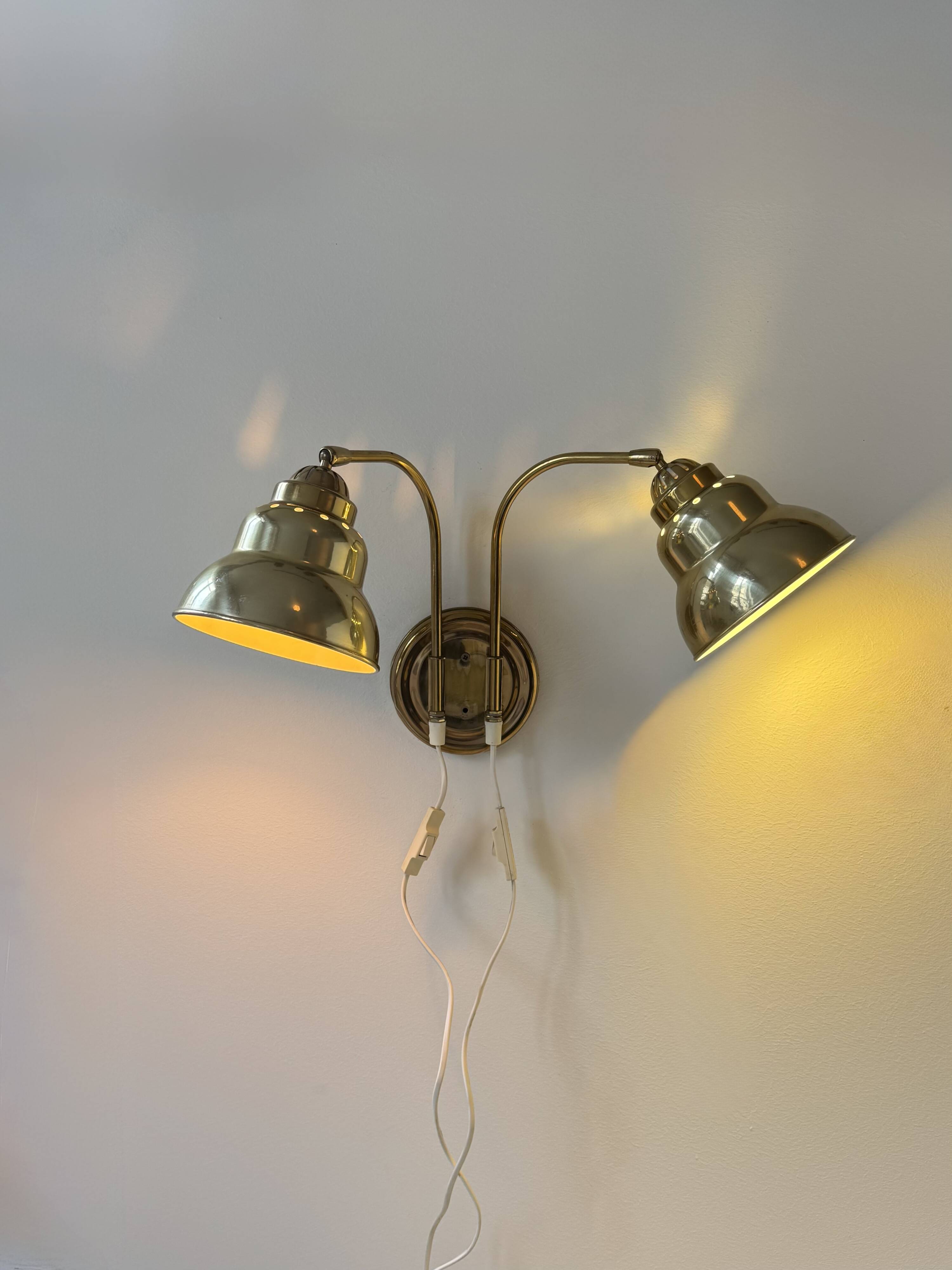 Vintage double brass wall light, Sweden, 1970.