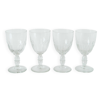 Set of 4 large faceted crystal wine glasses, early 20th century