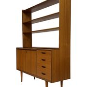 Armoire murale vintage en teck, bibliothèque, bureau, design danois, années 60