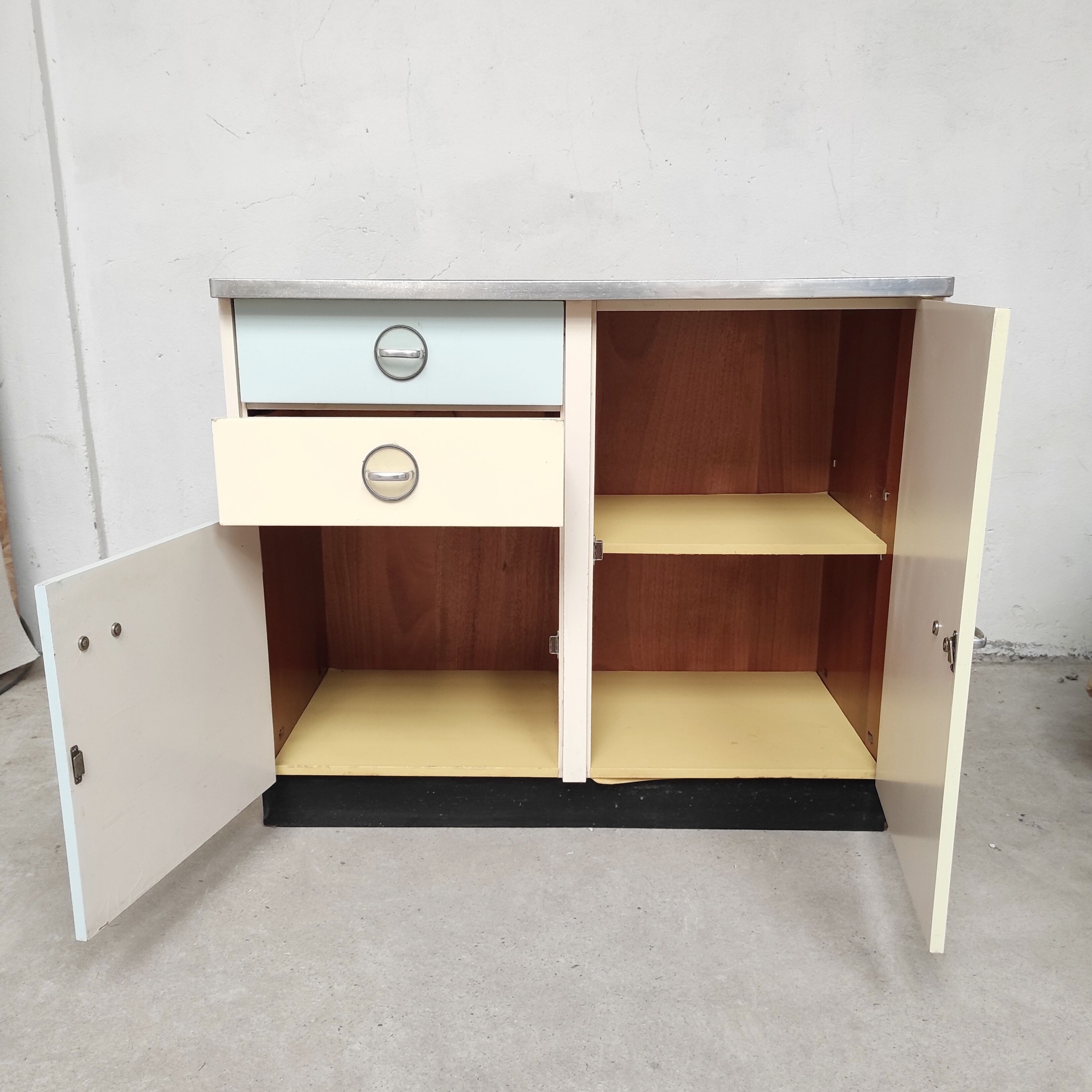 Yellow and blue formica sideboard