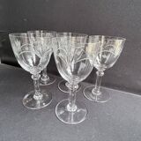 5 Verres à eau en cristal soufflé, taillé et gravé