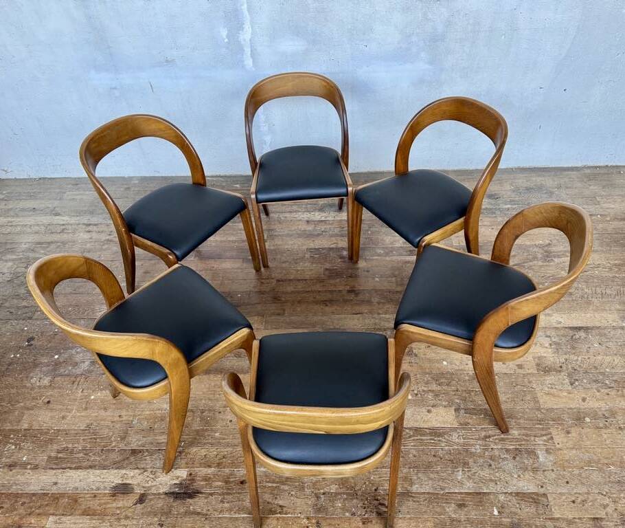 Set of 6 Baumann Gondola bistro chairs in curved wood