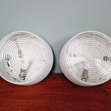 Plafonnier industriel Holophane en verre opaline blanc et transparent (7 disponibles)