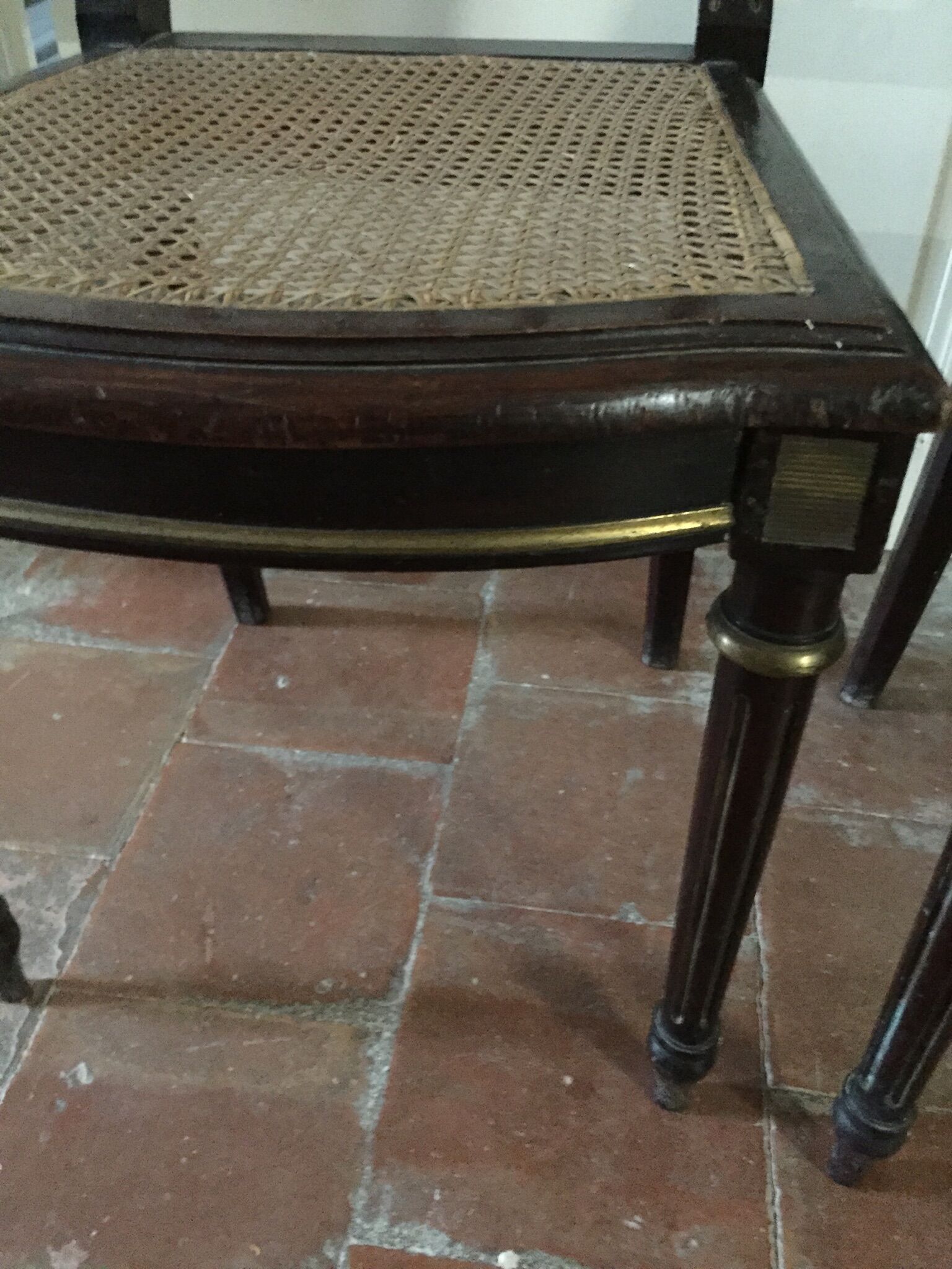Pair of Napoleon III chairs in mahogany golden brass fillets