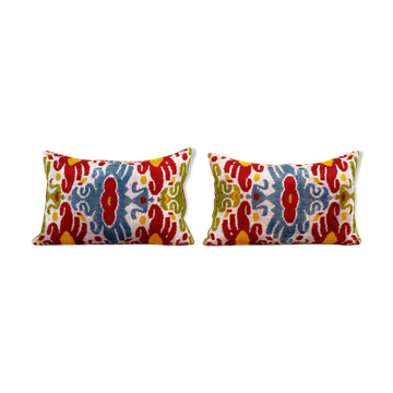 Set of two yellow ikat velvet pillows