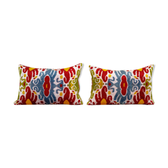 Set of two yellow ikat velvet pillows