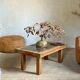 Brutalist coffee table in solid oak and marble from the 70s
