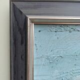 Mid-century modern "blue stream" vintage swedish abstract oil painting, framed, hans osswald