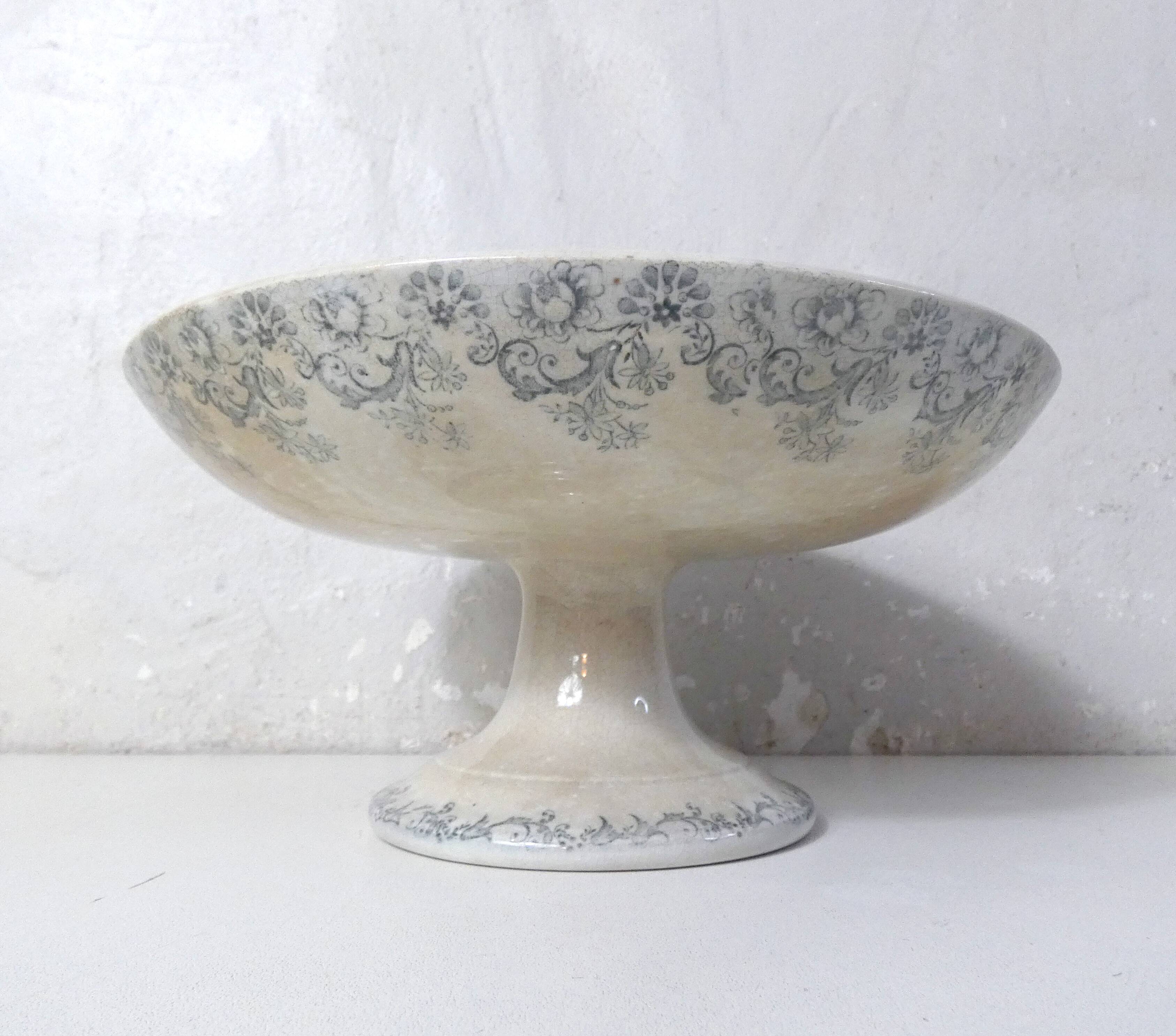 Iron earth plate on foot compote bowl Boulenger Choisy le Roi