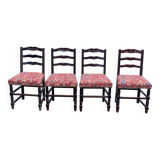 4 Henri II chairs in solid wood and floral burgundy fabric from the 19th century.