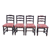 4 chaises Henri II en bois massif et tissu bordeaux fleuri 19ème