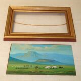 Mongolia landscape painting Signed golden frame
